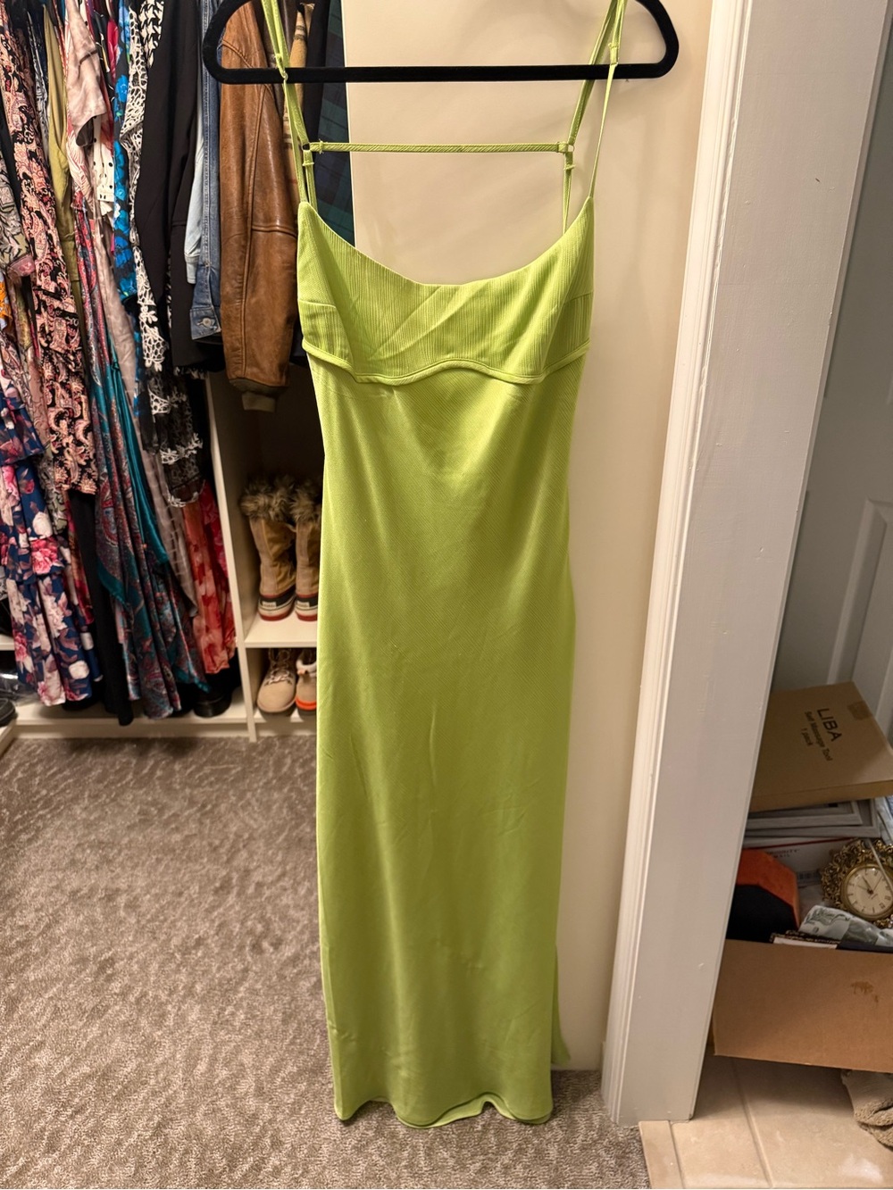 Lime Green Slip Maxi Dress with Fine Double Straps